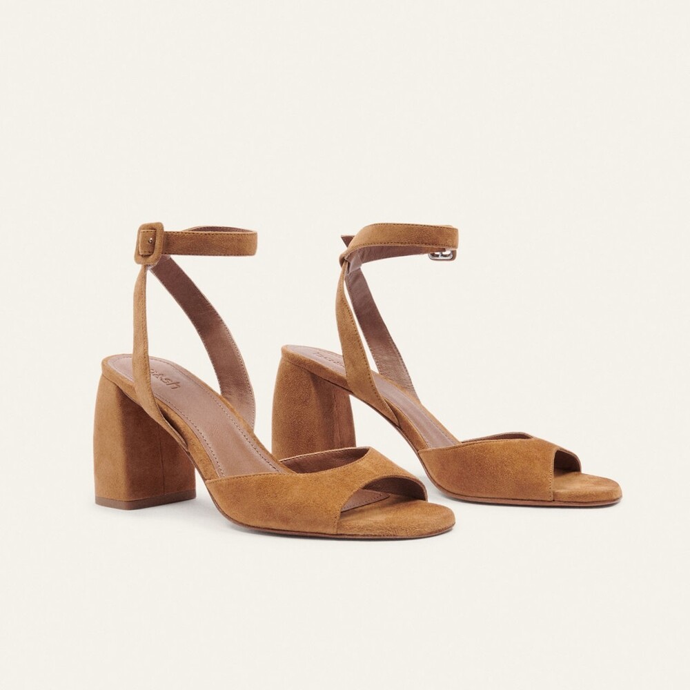 Ba&Sh Cassie Women’s 40 Brown Bubble Heel Sandals Suede Minimal Suede Parisian